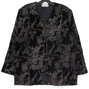 Vintage Jeri Marque Blazer Velvet Floral Baroque Asian Cocktail Boho Black XXL